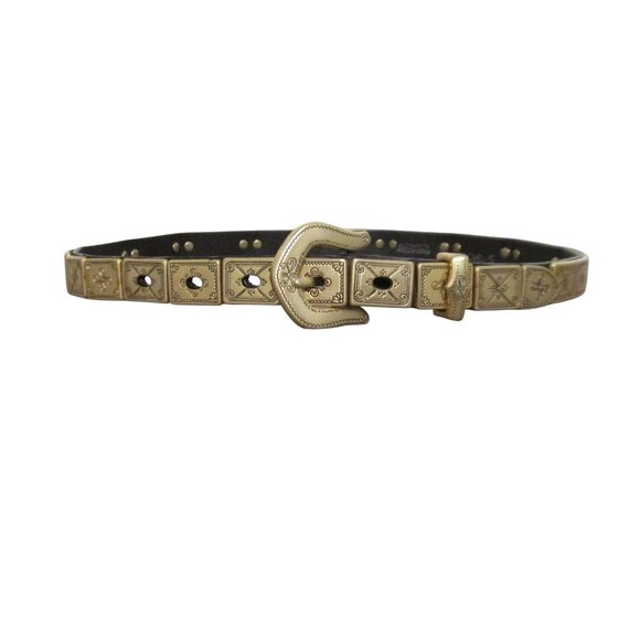 Womens Thin Metal Gold Belt Size 26-29 On Leather Strap main image 8